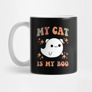 My Cat Is My Boo Spooky Season Ghost Halloween Groovy Retro Mug